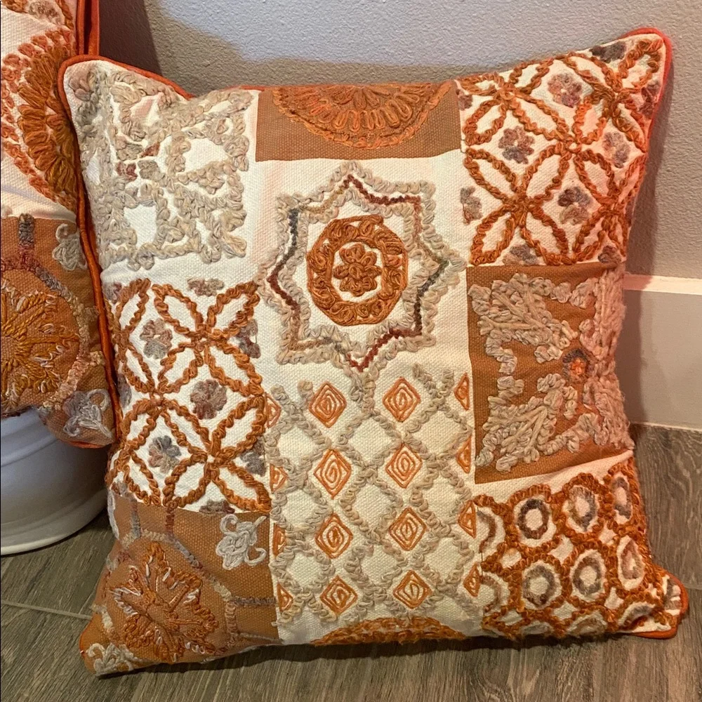 Pier 1 Patchwork Accent Pillows - Orange and Cream